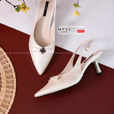 Giày cao gót nữ mũi nhọn phối nơ khóa hoa 7cm cao cấp MYSS - CG346