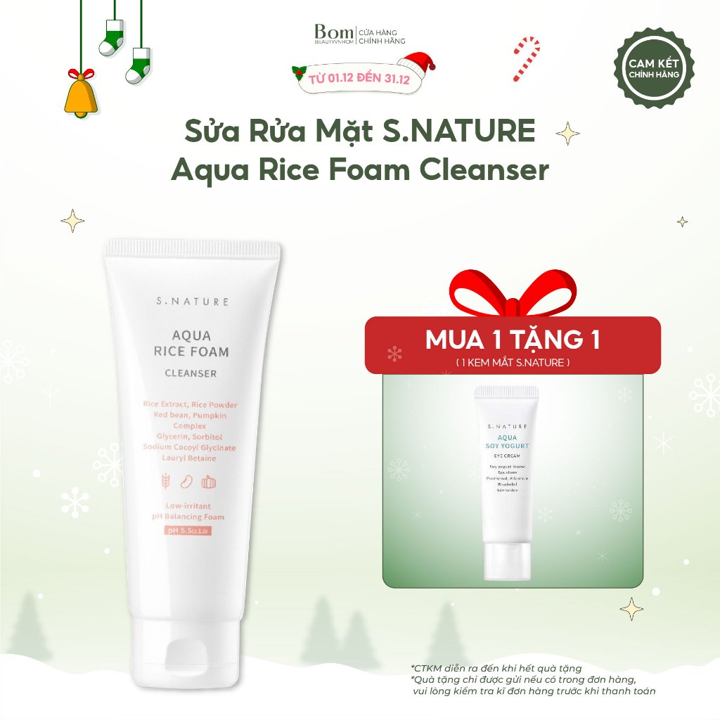 [TẶNG QUÀ] Sữa Rửa Mặt Gạo S.Nature Aqua Rice Foam Cleanser 80ml (12/2026)