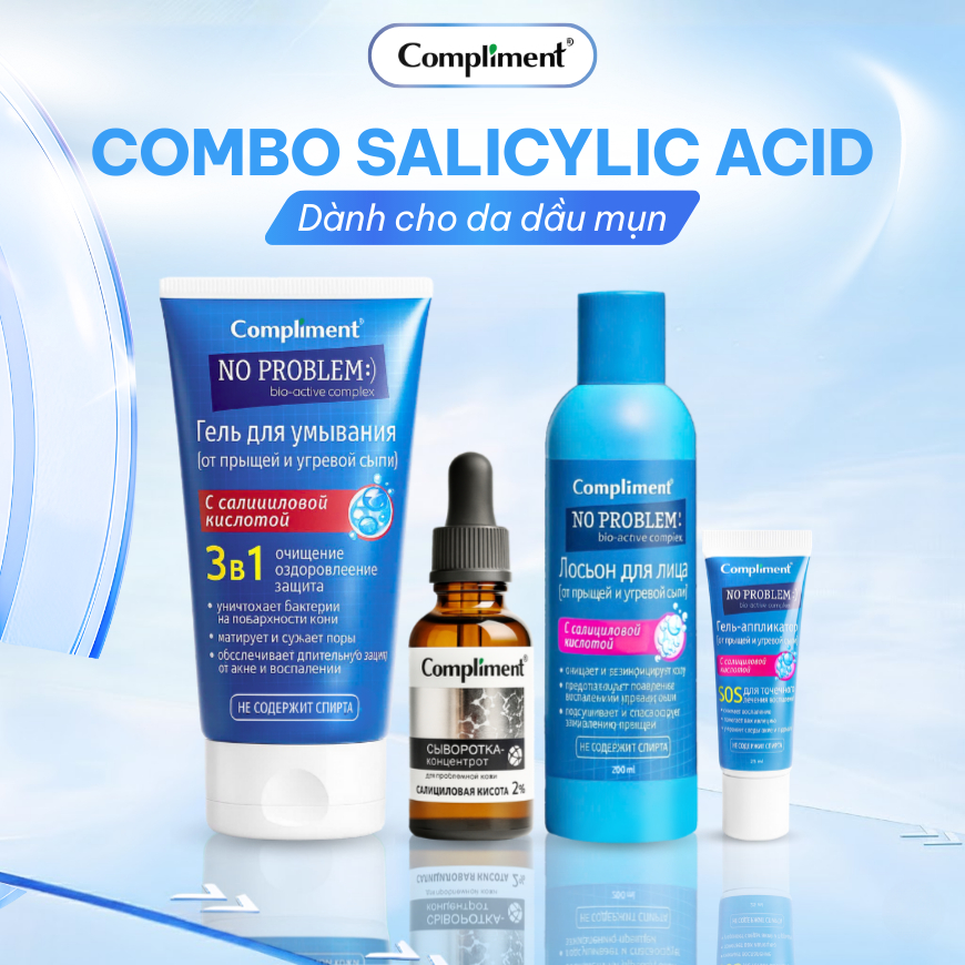 Combo Compliment BHA Salicylic Acid (SRM, Toner, Serum) Giảm Mụn, Mờ Thâm & Cấp Ẩm Cho Da Dầu