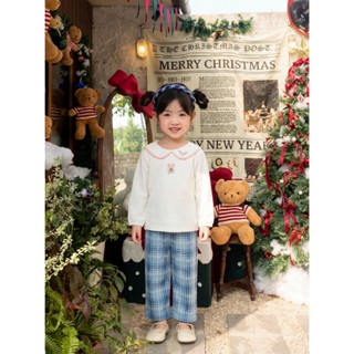  Set bộ dài tay bé gái cổ sen Miniumbaby phối tay áo bánh bèo đính thỏ chất cotton mềm mịn SB2526 