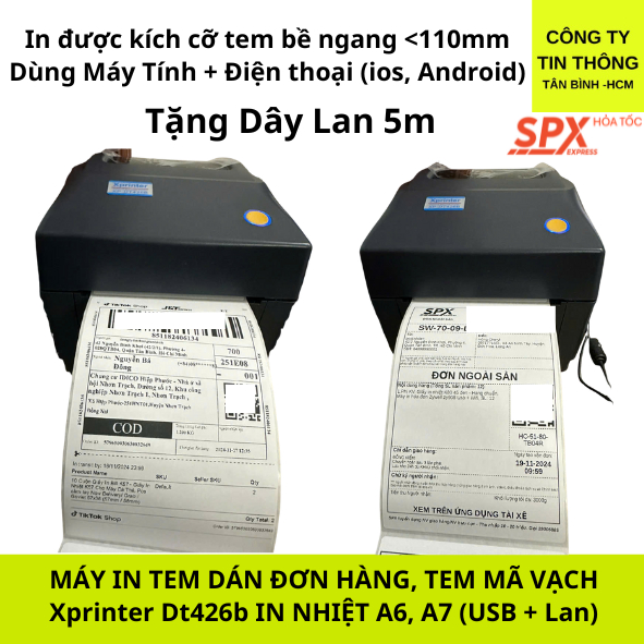 Máy in nhiệt đơn hàng a6 , in mã vạch Xprinter XP-DT426B USB + LAN