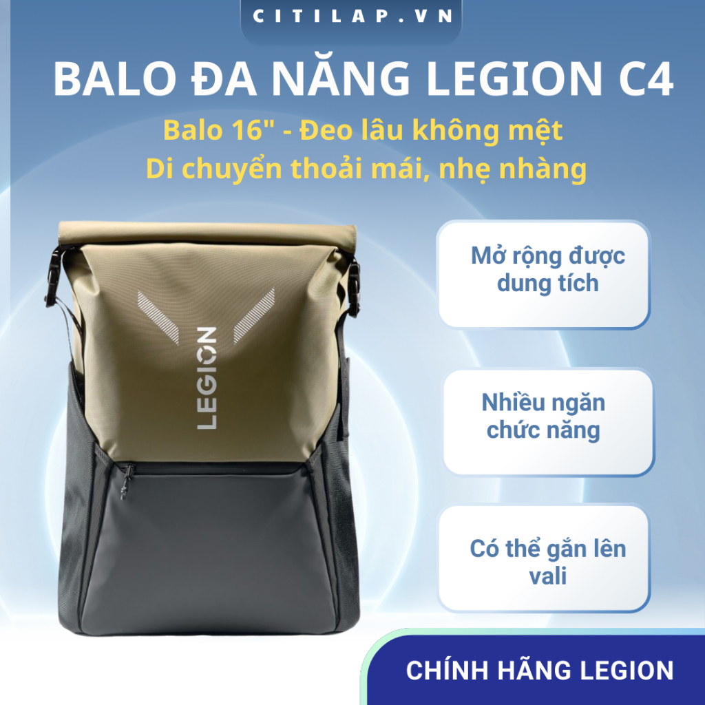 Balo Lenovo Legion C4 – Balo 16 inch – Chống Nước – Đeo Lâu Không Mệt