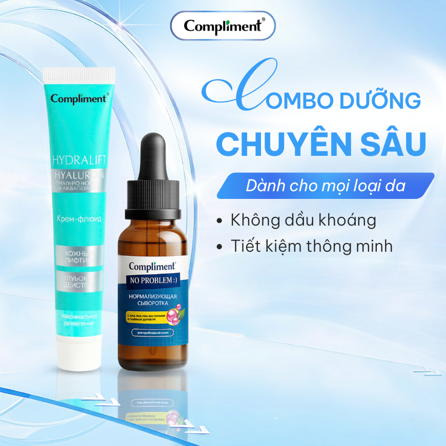 Bộ Đôi Compliment Serum AHA BHA + Kem Dưỡng HA Giảm Mụn Đầu Đen, Ngừa Thâm, Phục Hồi Da
