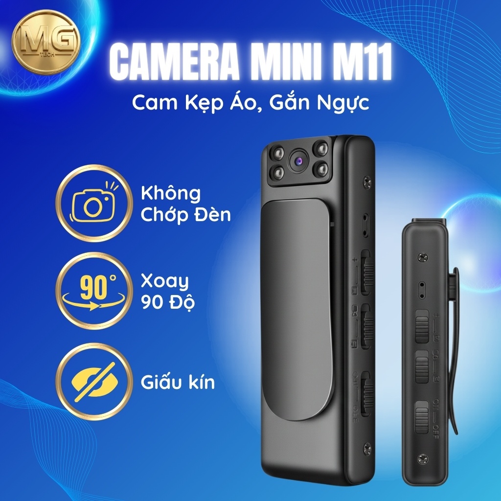 Camera Mini M11 - Cam Kẹp Áo, Gắn Ngực, Ghi Âm, Hồng Ngoại, Không Chóp Đèn, Xoay 90 Độ, Giấu Kín