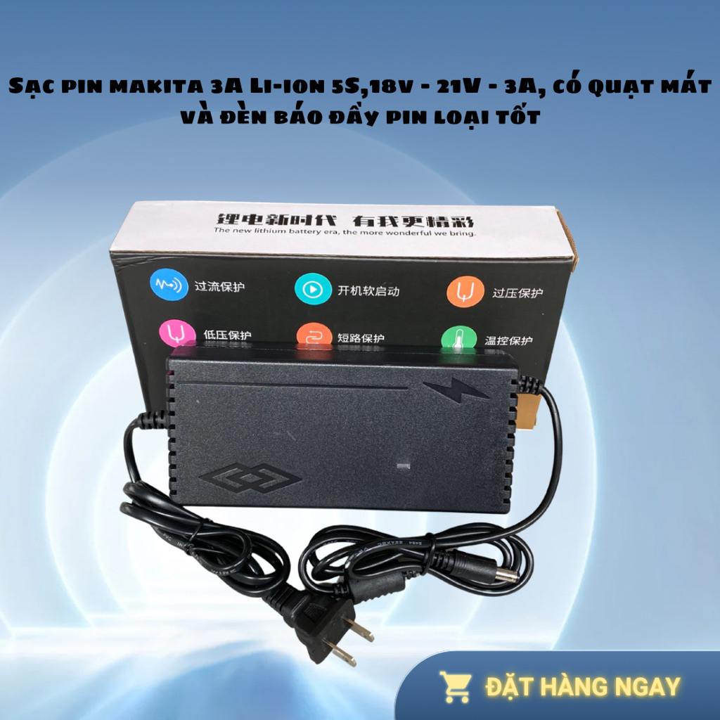 Sạc pin makita 3A Li-ion 5S, 21V - 3A, có quạt mát và đèn báo đầy pin loại tốt