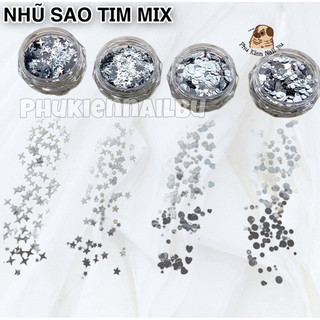 Nhũ Sao Tim Bạc, Sao Mix Size, Tim Mix Size, Phụ Kiện Nhũ