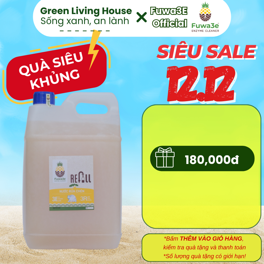 Refill Fuwa3e Nước Rửa Chén Bát Can 10L Siêu Tiết Kiệm