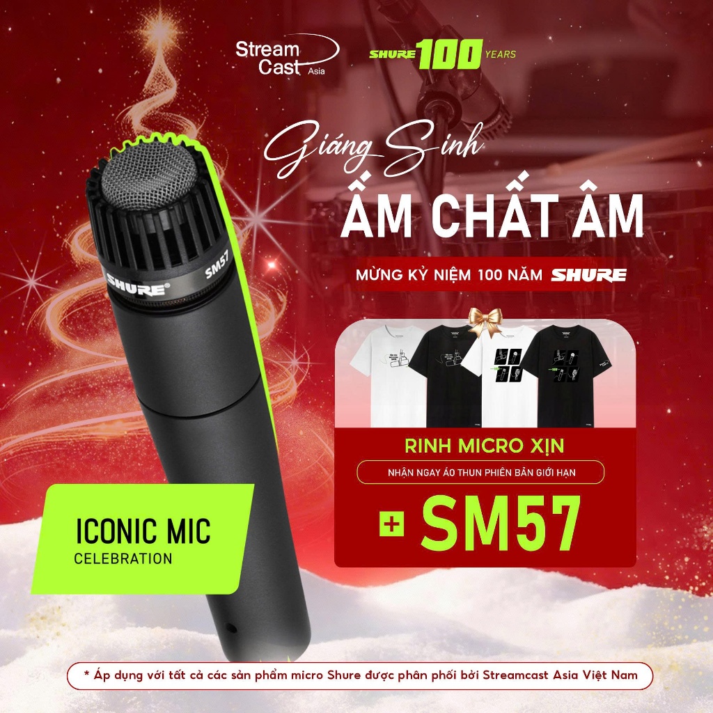 Micro thu âm dynamic Chuyên Nghiệp Shure SM57 XLR – Micro định hướng Cardioid thu âmho nhạc cụ, ampl