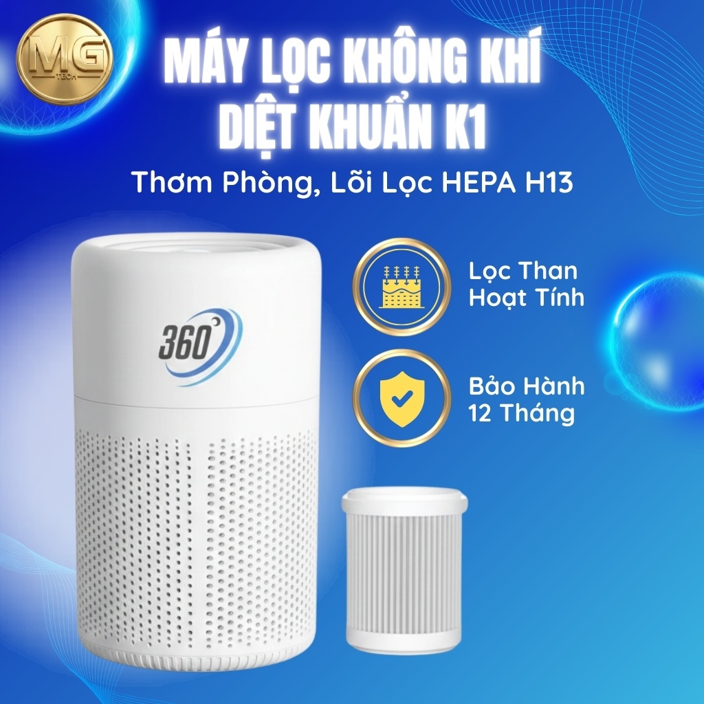 [Cao Cấp] Máy Lọc Không Khí Diêt Khuẩn K1 - Thơm Phòng, Lõi Lọc HEPA H13, Lọc Than Hoạt Tính, Bảo Hà