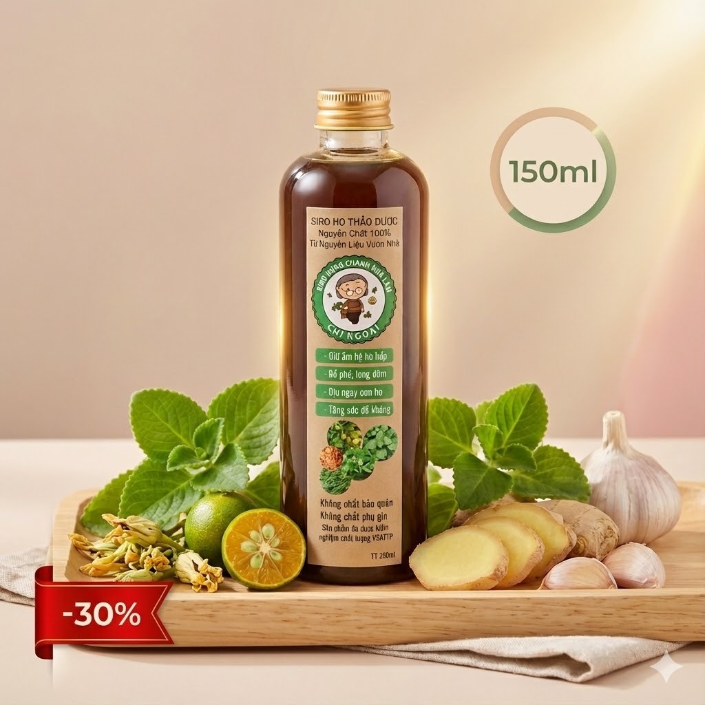 Siro Húng Chanh 150ml – Siro Thảo Mộc Chị Ngoại Làm – Công Thức Húng Chanh Tắc Gừng