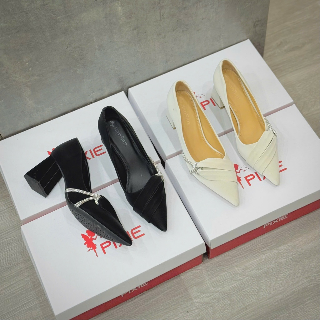 Giày Đi Tiệc Gót Vuông 5cm Đính Đá Da Nhung Lì K421 VNXK