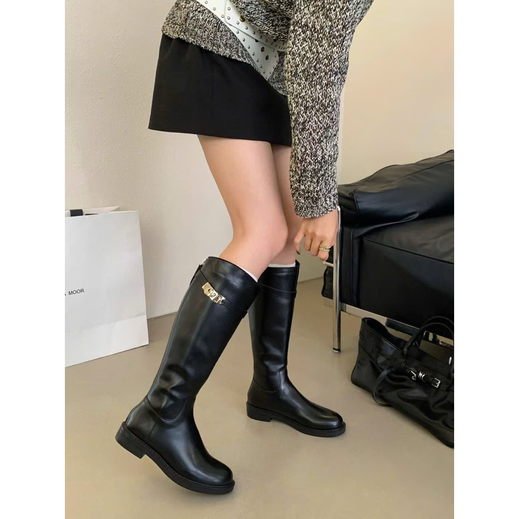 HÀNG CÓ SẴN 🎀Ballet Belle🎀 Bốt Đùi Nữ Mijili Mũi Tròn Có Khoá Kéo Da Mềm - BOOT MJL - Gót 3cm C857-12 | BigBuy360 - bigbuy360.vn