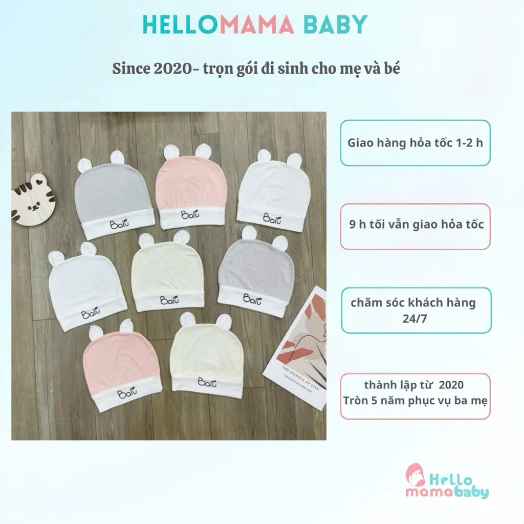 Mũ thun sơ sinh peptit LP BABY- mẫu BALU  2 tai gấu-416