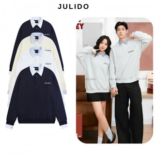  Áo sweater phối sơ mi dài tay JULIDO chất liệu vải nỉ hai da không xù lông 