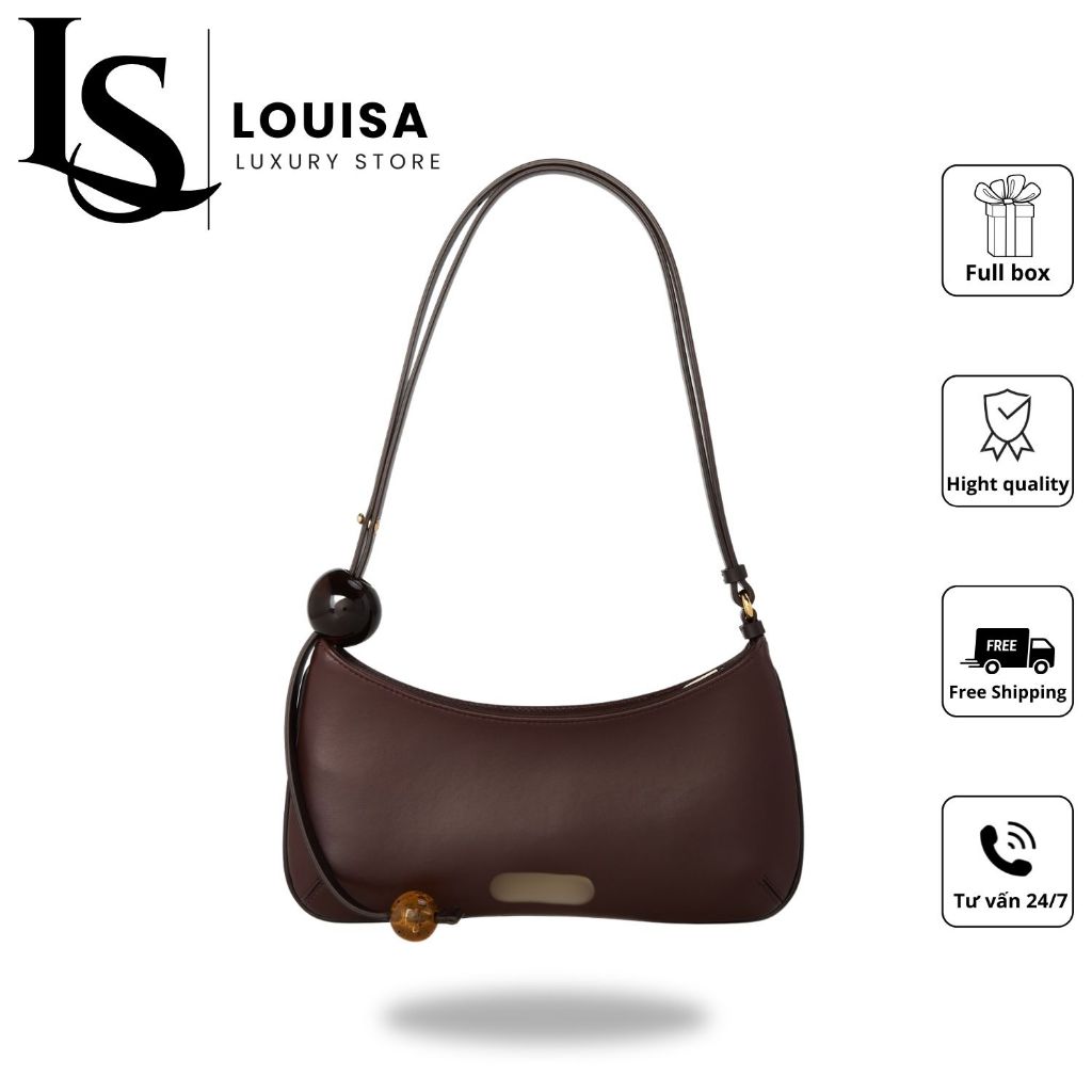 Túi j.a.c.q.u.e.m.u.s baguette Louisa Store dáng dài tối giản, da mềm cao cấp charm bi sang trọng