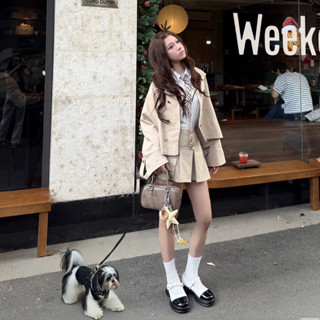  EMMA SET - Set áo khoác măng tô rộng phối chân váy xếp li năng động cá tính thiết kế Aube de Li 