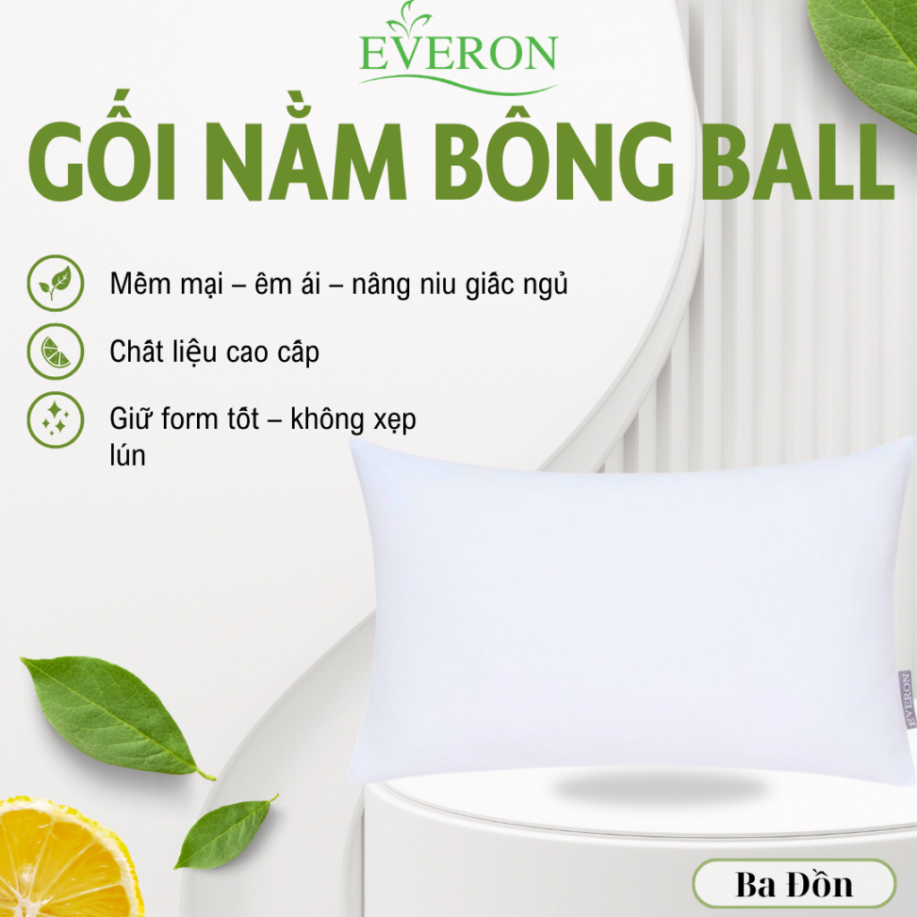 Gối Nằm Everon Bông Ball (SF) Gối Ngủ Cao Cấp Mềm Mại, Đàn Hồi Tốt, Thoáng Khí, Gối Everon Chính Hãn
