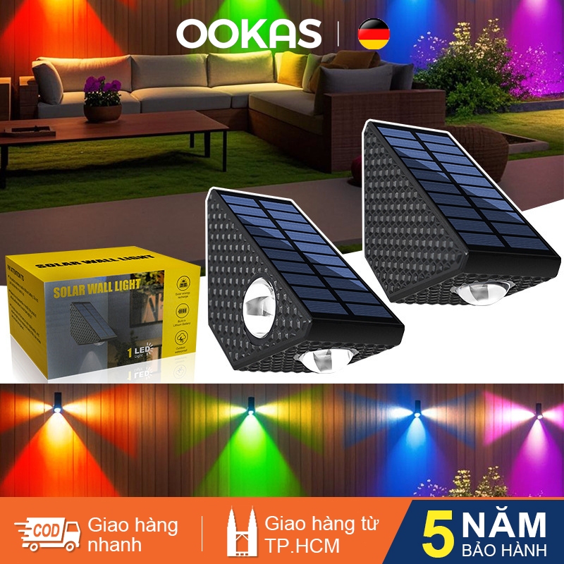 OOKAS Đèn tường năng lượng mặt trời, LED trang trí sân vườn, Nhiều màu sắc, 3 hạt đèn LED