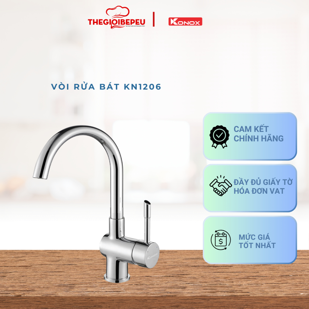 Vòi rửa bát KN1206 kiểu dáng sang trọng hiện đại, màu sắc thanh lịch, thân vòi uốn cong tinh tế