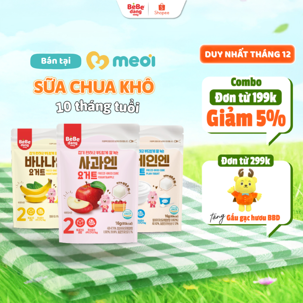   MUA 199K GIẢM 5%  Sữa Chua Khô BEBEDANG Ăn Dặm Cho Bé Sấy Lạnh Bổ Sung Lợi Khuẩn Gói 16g 