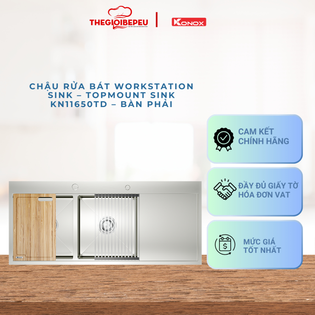 Chậu rửa bát Workstation Sink – Topmount Sink KN11650TD – Bàn phải