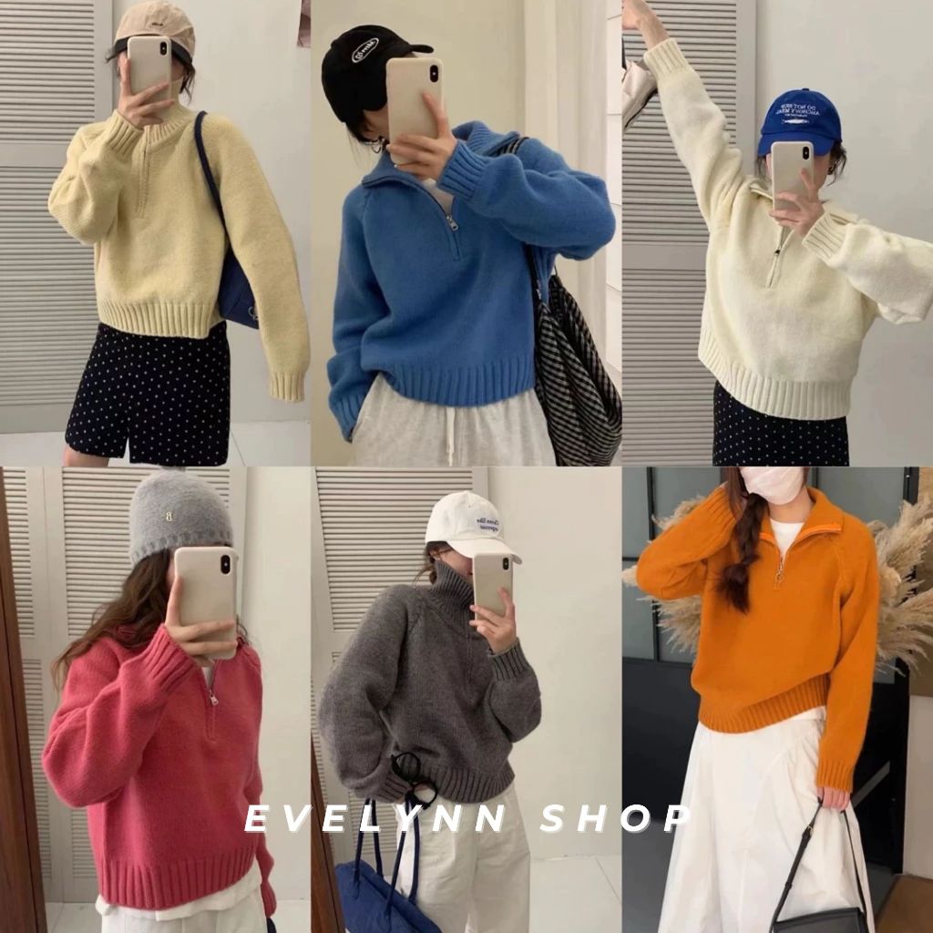 Áo Len Cổ Polo kéo khóa phong cách Hàn Quốc form xinh cho nàng thỏa sức phối đồ – Evelynn Shop