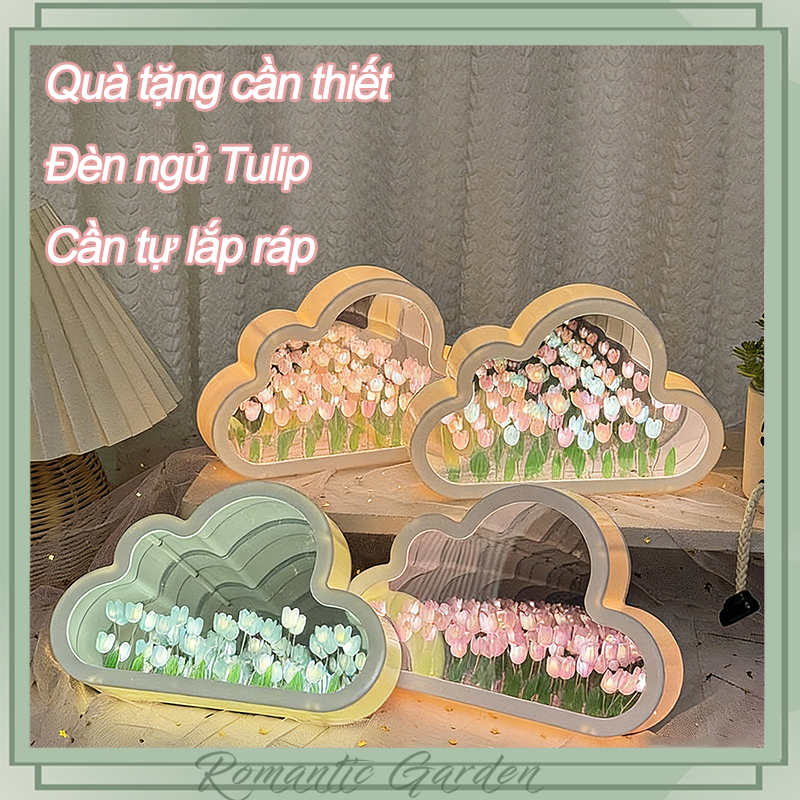 [Quà DIY]KIKOT Đèn Ngủ Hoa Tulip Đám Mây,Gương + Bó hoa,Quà Sinh Nhật, Quà Tặng Bạn Thân