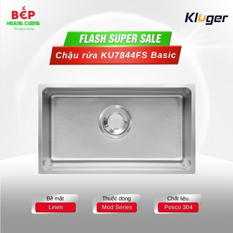 Chậu rửa bát Kluger KU7844FS Basic - 1 Ngăn Sâu, Chống Tràn, Bền Đẹp