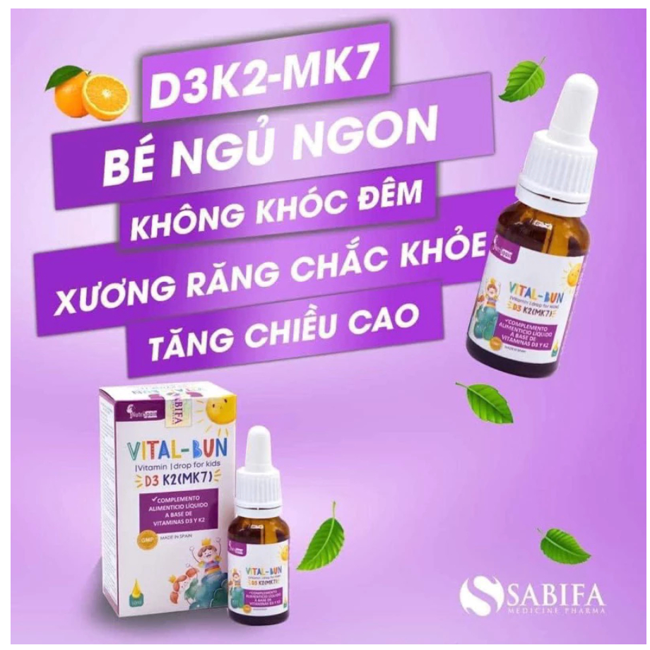D3k2 mk7 Vital -Bun bổ sung d3k2 mk7 giúp xương chắc khỏe , trẻ hay quấy khóc đêm , cải thiện cho bé