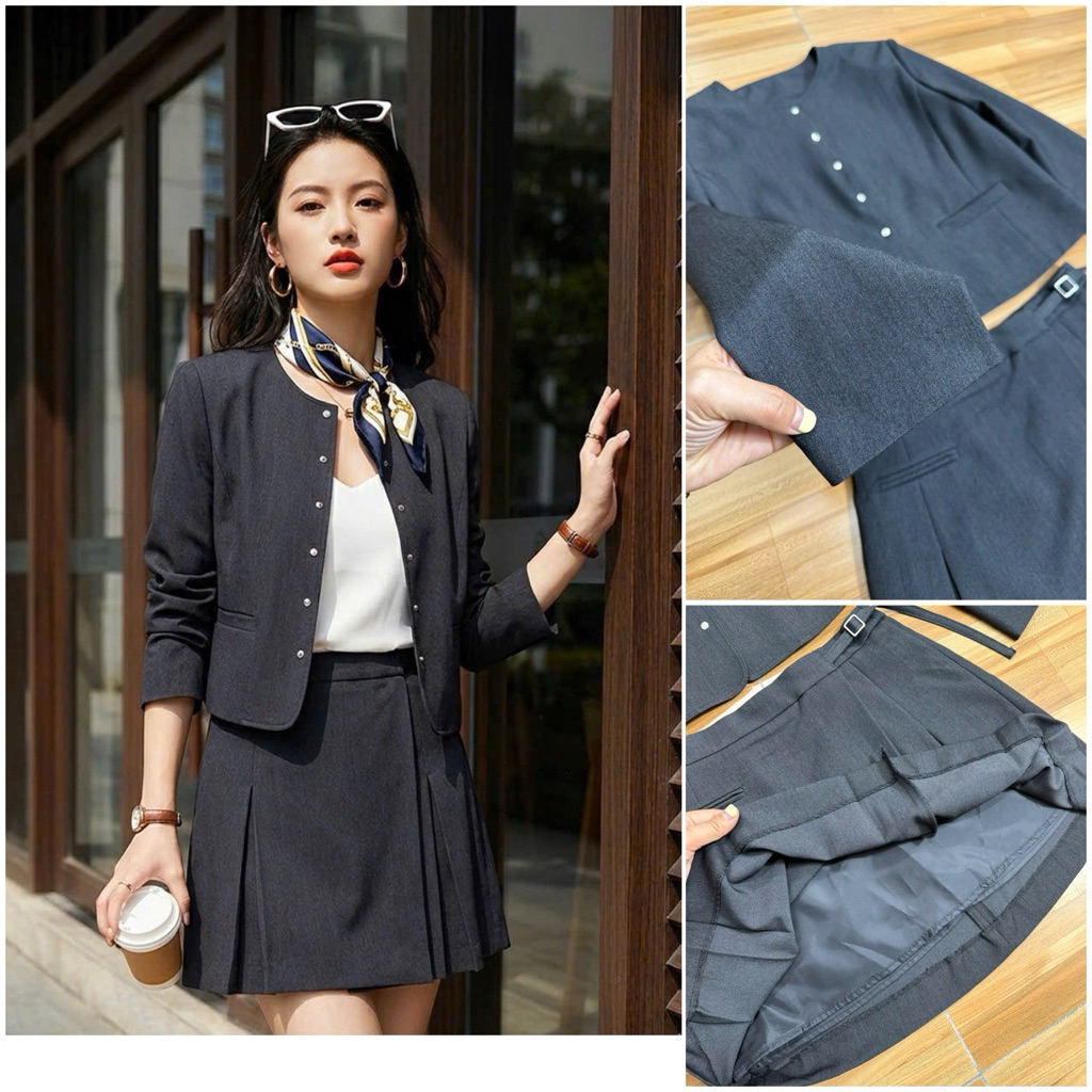 Set 8Seconds Blazer mix Chân Váy hai lớp dư xịn chính h.ã.ng