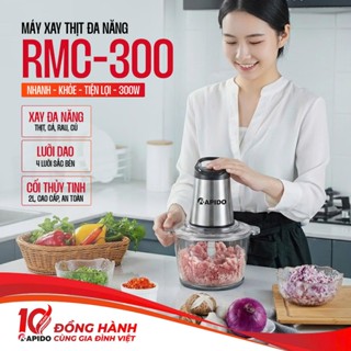  Máy xay thịt đa năng Rapido cối thủy tinh 2L công suất 300W 4 lưỡi dao tự động ngắt BH 1 năm 