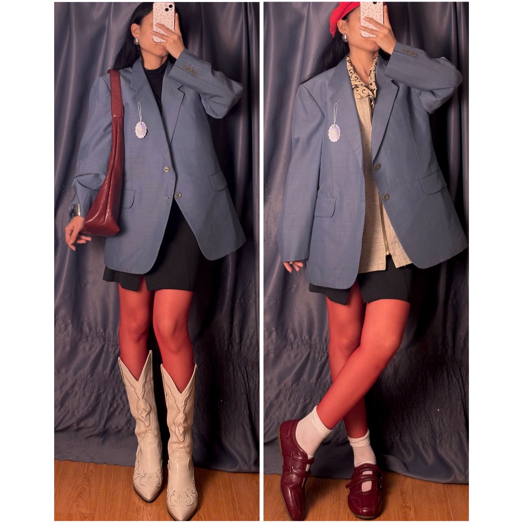[2hand/thrift/vintage] Blazer dáng suông rông boyfriend size F new tag. T11059