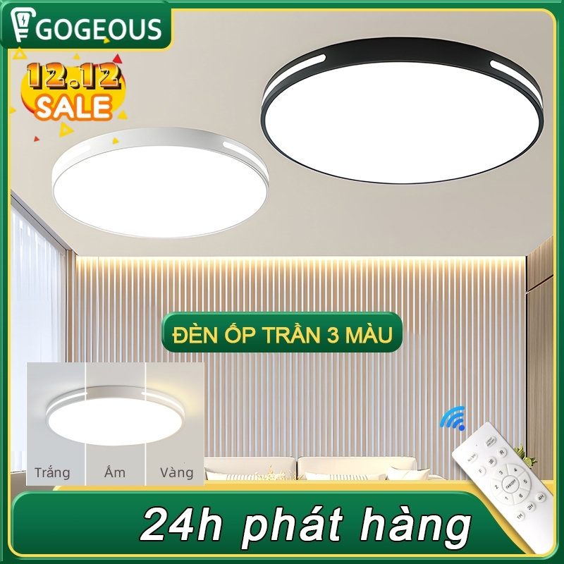 Đèn trần size 30/40/50cm vuông/tròn trang trí phòng khách phòng ngủ ban công với 3chế độ ánh sáng