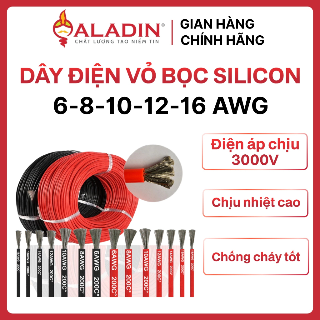 Dây điện chống cháy AWG bọc silicone, chịu nhiệt cao size 6/8/10/12/16 màu đen…