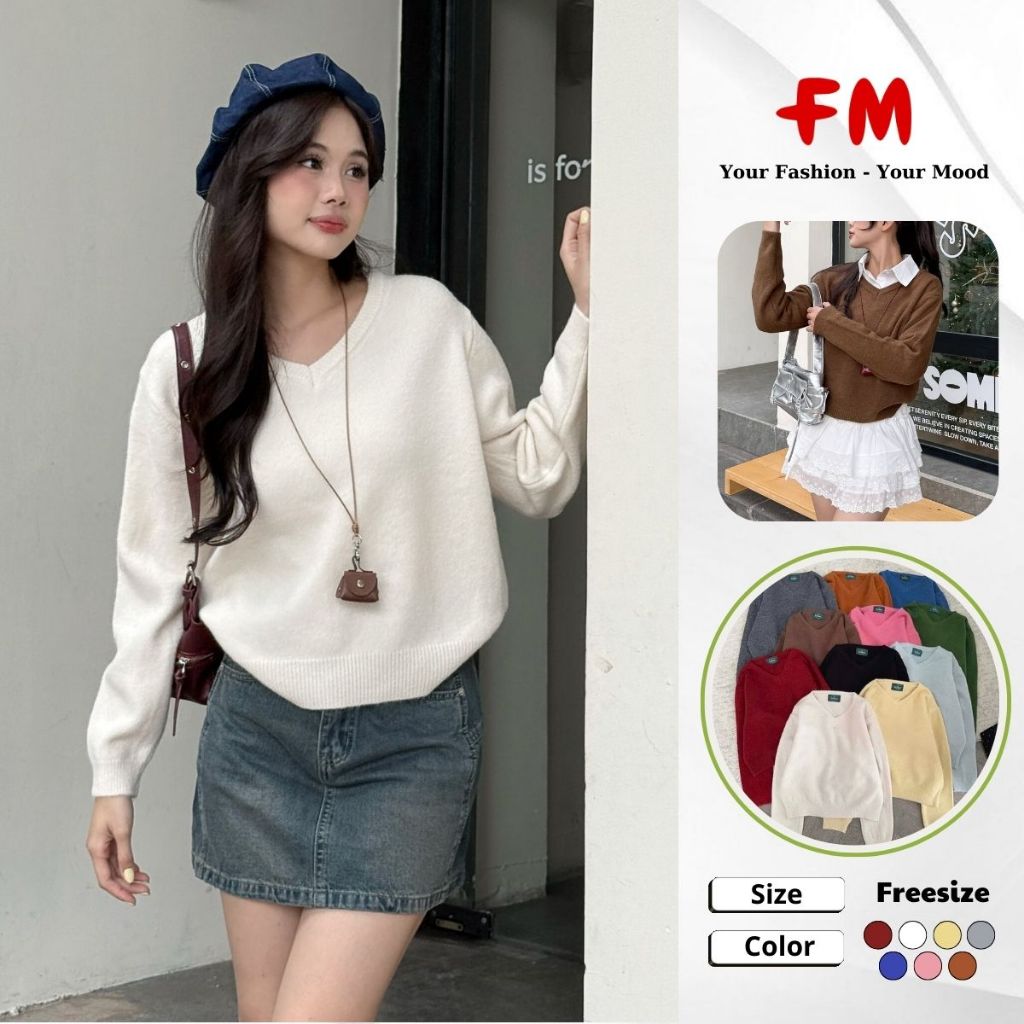 Áo Len Nữ Cổ Tim Trơn FMSTYLE SHOP –  Mềm Ấm Phong Cách Trẻ Trung, Thời Trang Mùa Đông 25120290