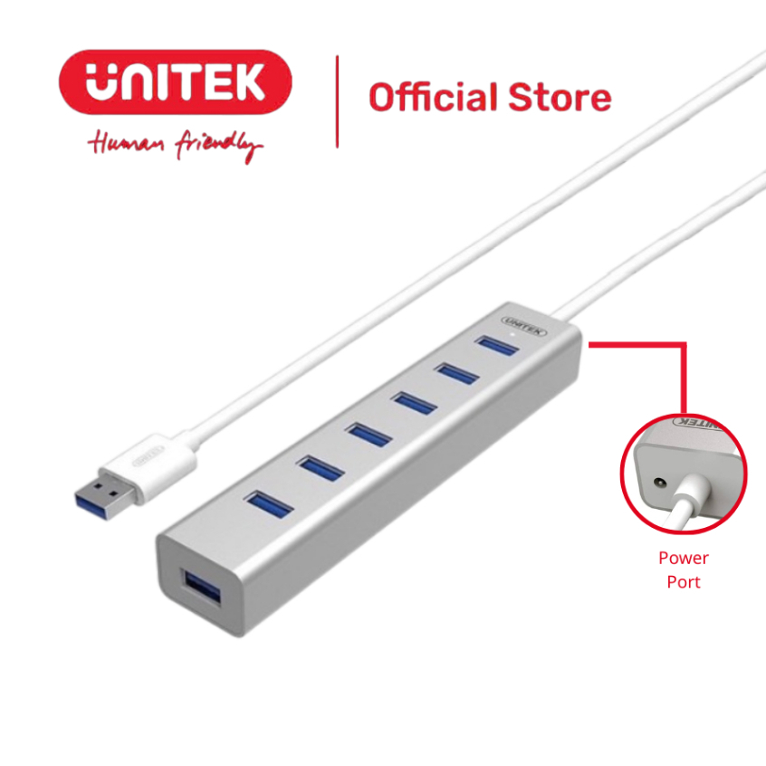 Hub Chia Tín Hiệu USB 3.0 Sang 7 Cổng USB 3.0 Và Cổng Nguồn DC 5V UNITEK Y-3090 (Kèm Theo Nguồn Rời)