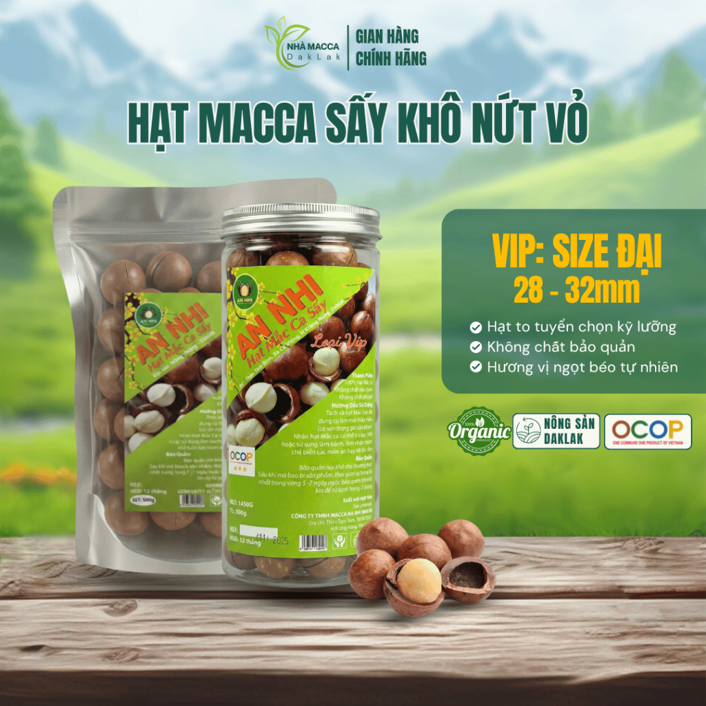 Hạt Macca Daklak Sấy Khô Nứt Vỏ 500gr, Size Đại, Hương Vị Ngọt Béo Tự Nhiên - Nhà Macca Daklak