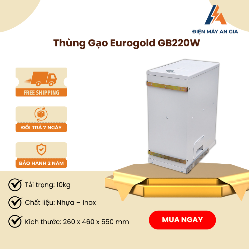 Thùng Gạo Gắn Cánh Eurogold GB220W – Khay Lấy Gạo Tiện Lợi – Lắp Đặt Cánh Kéo Tiện Dụng – PEB