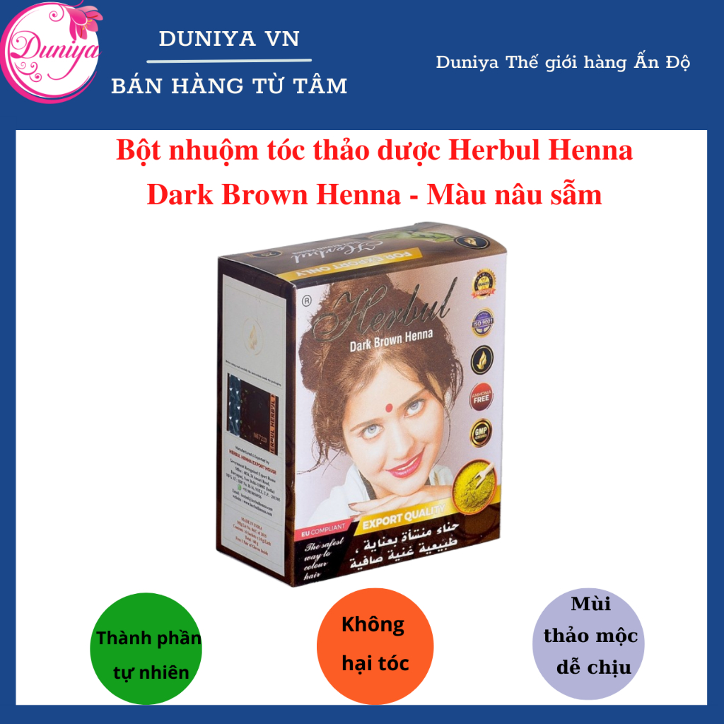 Bột Nhuộm Tóc Herbul Henna Dark Brown - Màu Nâu Sẫm