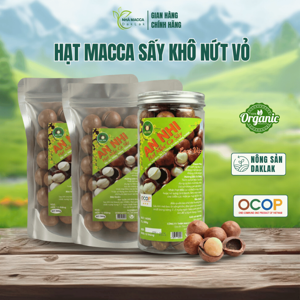 Hạt Macca Daklak Sấy Khô Nứt Vỏ 500gr, Hạt To, Hương Vị Ngọt Béo Tự Nhiên - Nhà Macca Daklak