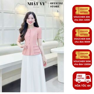  Áo peplum công sở Nhật Vy cổ tròn đính nút bọc chất lụa phù hợp đi chơi - D3261 