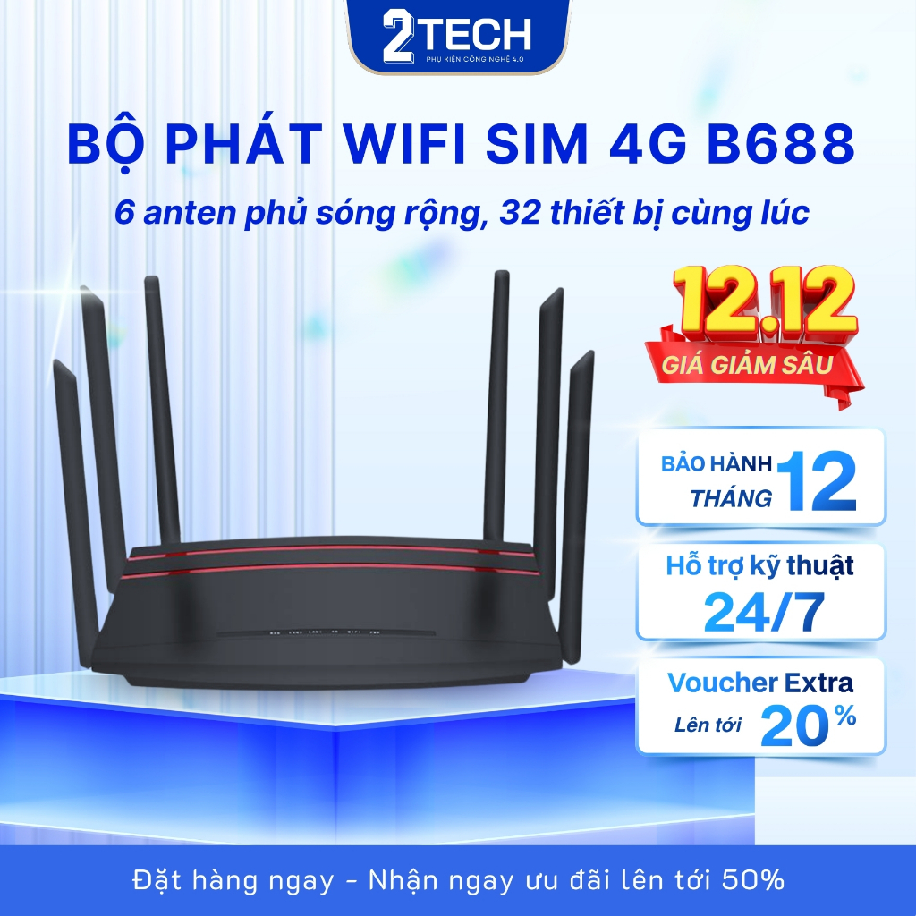 Bộ Phát Wifi 4G/5G Sim Data R29 (B688), Tốc độ 300mbps,4 cổng LAN/WAN, Bảo hành 12 tháng