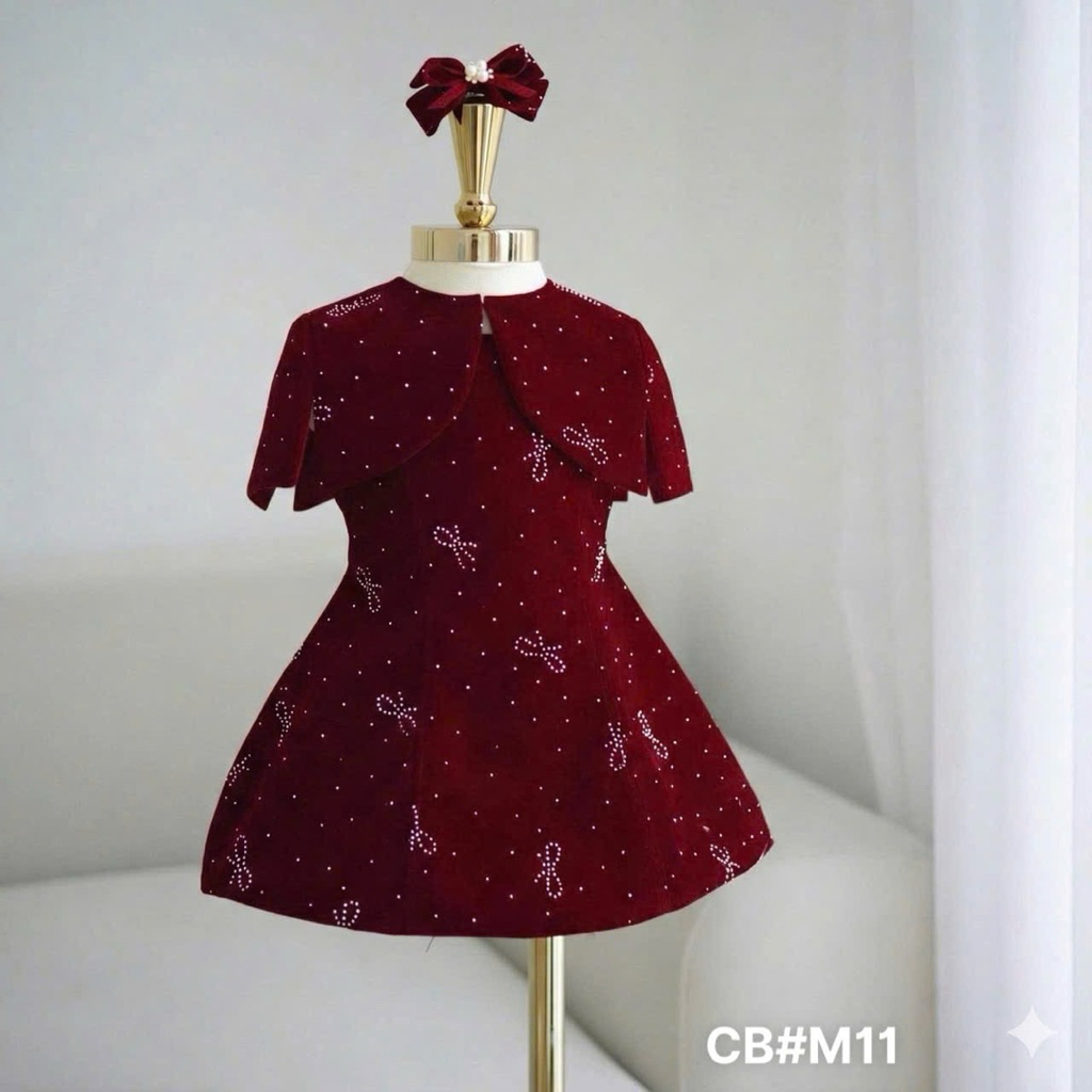 Váy nhung đính đá kèm áo choàng bé gái mặc dịp lễ tết Noel