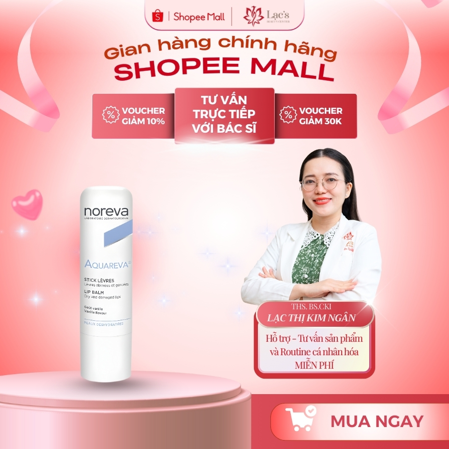 Son dưỡng môi Noreva Aquareva Lipbalm 4g - Cấp ẩm, mềm mượt, bảo vệ môi