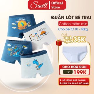  Combo 4 Quần lót bé trai dáng đùi hoạ tiết cao cấp Set 4 Quần sịp trẻ em cotton mềm mịn SAVILL 