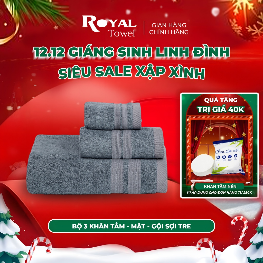 Bộ 3 Khăn Tắm Gội Mặt Sợi Tre ROYAL TOWEL Mềm Mịn, Siêu Thấm Hút, Không Đổ Lông