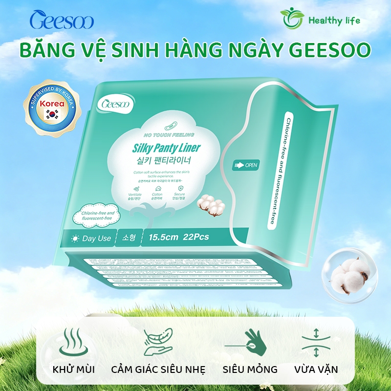 Gói Băng vệ sinh hằng ngày Geesoo 155mm 22 miếng | Siêu mỏng thoáng khí – Thấm hút tốt – Không bí