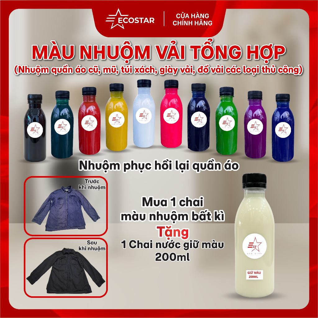 Màu Nhuộm Vải ECOSTAR – Tự Nhuộm Quần Áo Tại Nhà, Đều Màu, Bền Màu