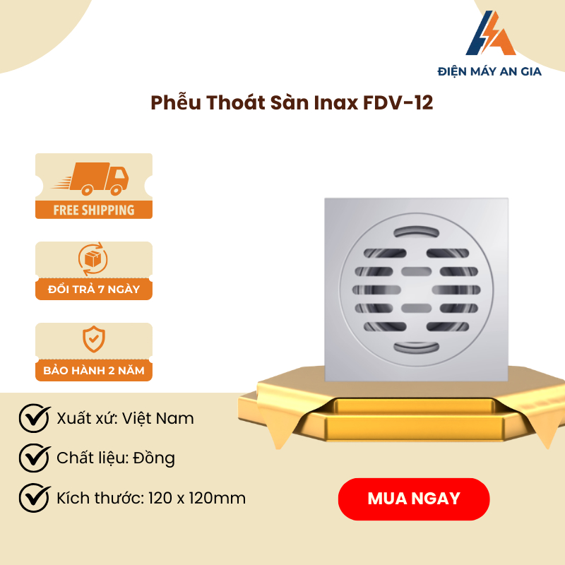 Phễu Thoát Sàn INAX FDV-12 - Chất Liệu Thép Không Gỉ SUS 304 - Thoát Nước Nhanh Chóng - PEB
