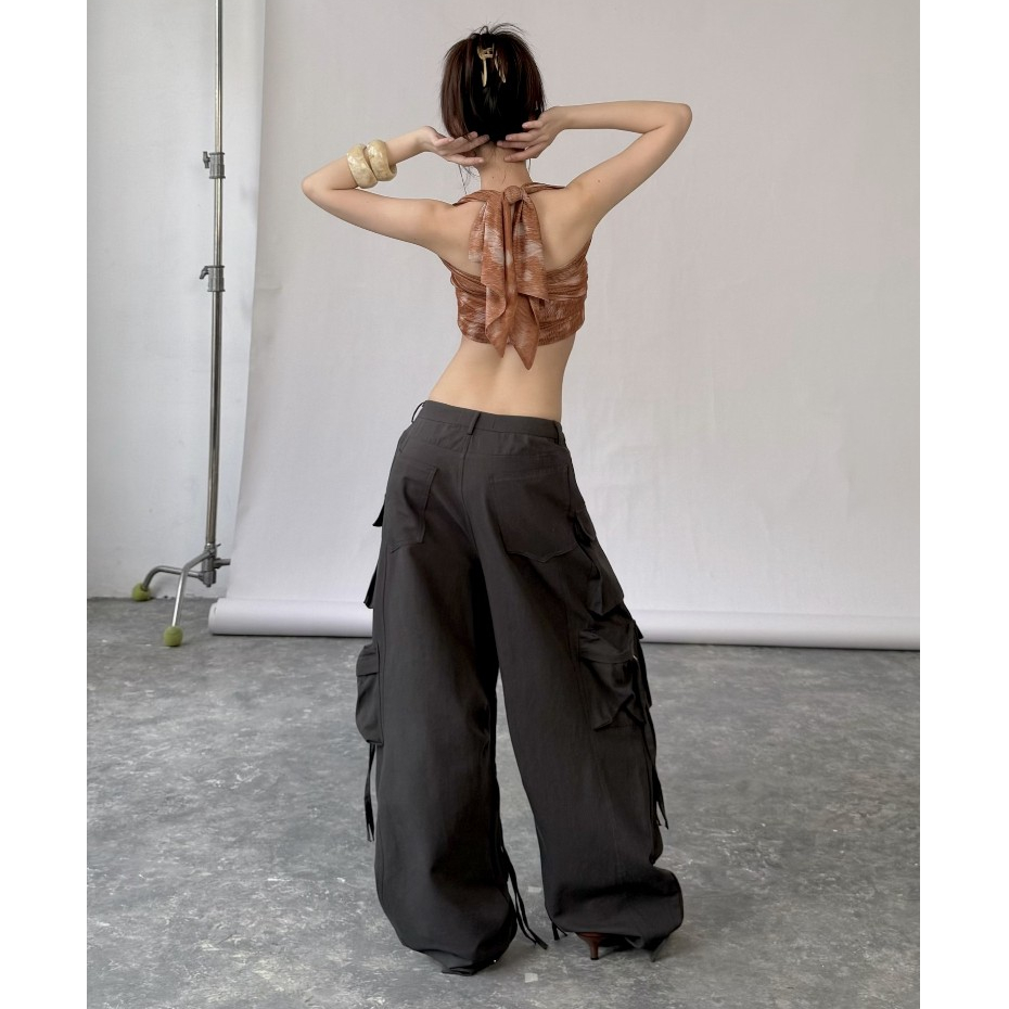 TSUN - Quần Cargo Ống Rộng Baggy Cạp Thấp Nhiều Túi Hộp Xám Than Kaki Y2K Streetwear Cao Cấp | BigBuy360 - bigbuy360.vn